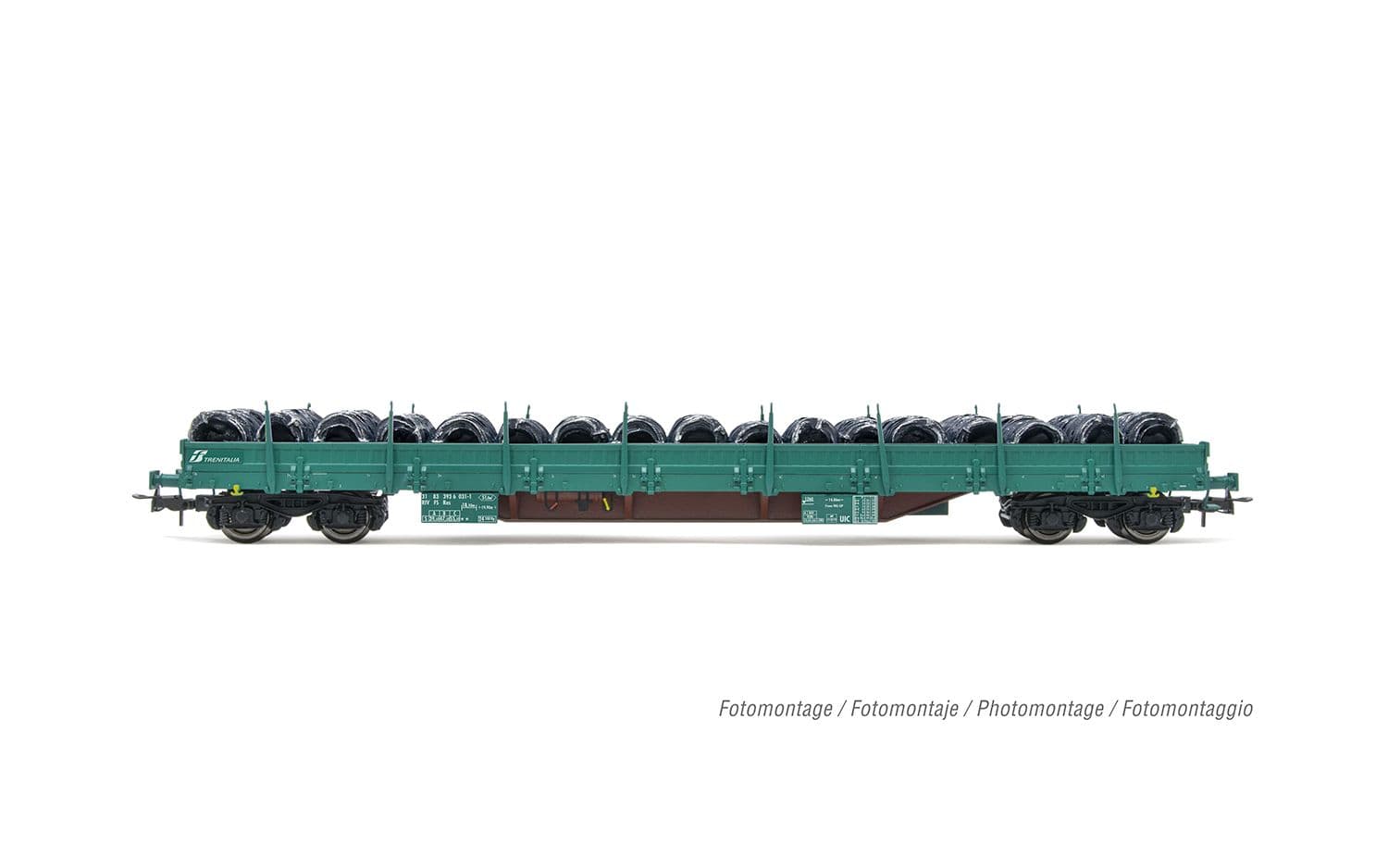 FS, 4-axle stake wagon wagon type Res, green livery, loaded with wire coils, ep. VI