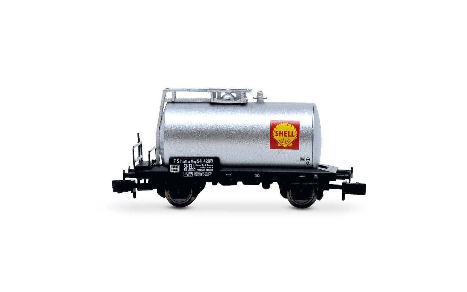 FS, 2-tlg. Set 2-achs. Kesselwagen „Shell" in silberner Farbgebung, Ep. III-IV
