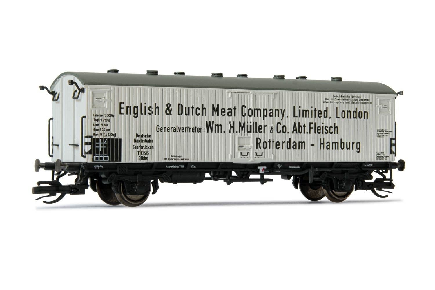 DRG, 2-axle ferryboat refrigerated wagon Gfhks, "English &amp; Dutch Meat Company" livery, period II