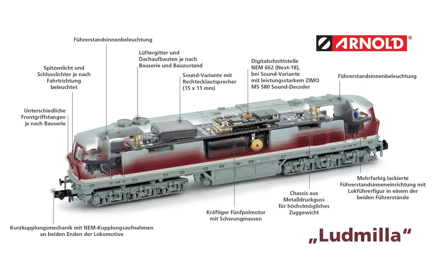 DR, sechsachsige Diesellokomotive 132 483-9 in roter Farbgebung mit grauem Dach, Ep. IV