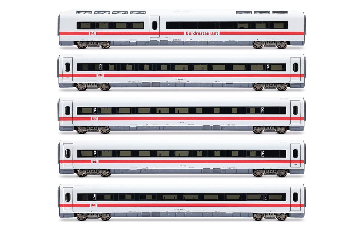 DB AG, ICE1, Tz 186 „Chur“, 5-tlg. Set Zwischenwagen (1 x Speisewagen + 3 x Wagen 2. Klasse + 1 x Wagen 1. Klasse), „Bock auf Graubünden“