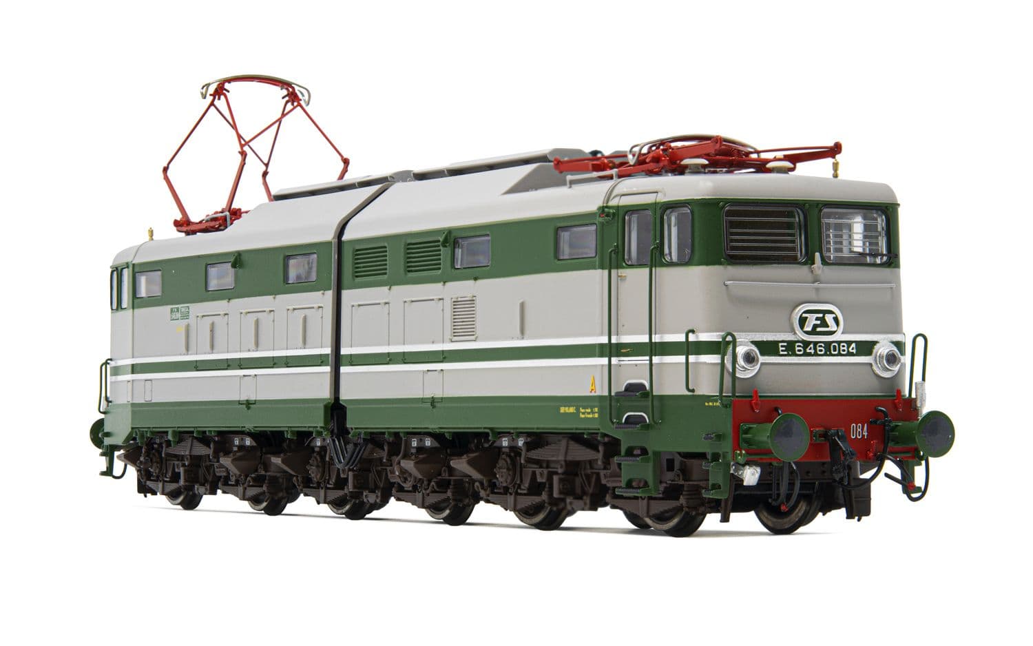 FS, electric locomotive E.646, 2nd series, green/grey livery with aluminium stripes, period IIIb
