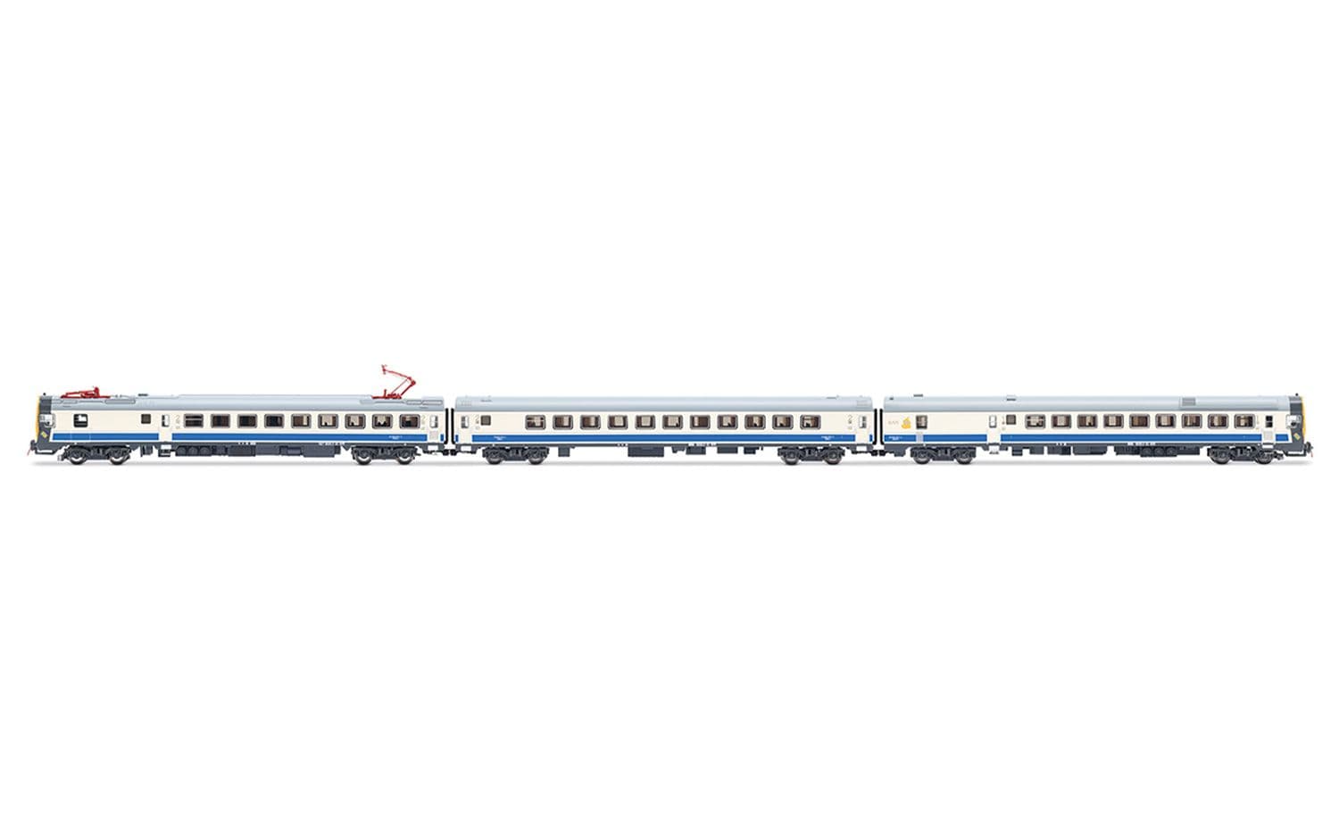 RENFE, 3-unit EMU class 444, unit 444-011 in blue-white livery, ep. V
