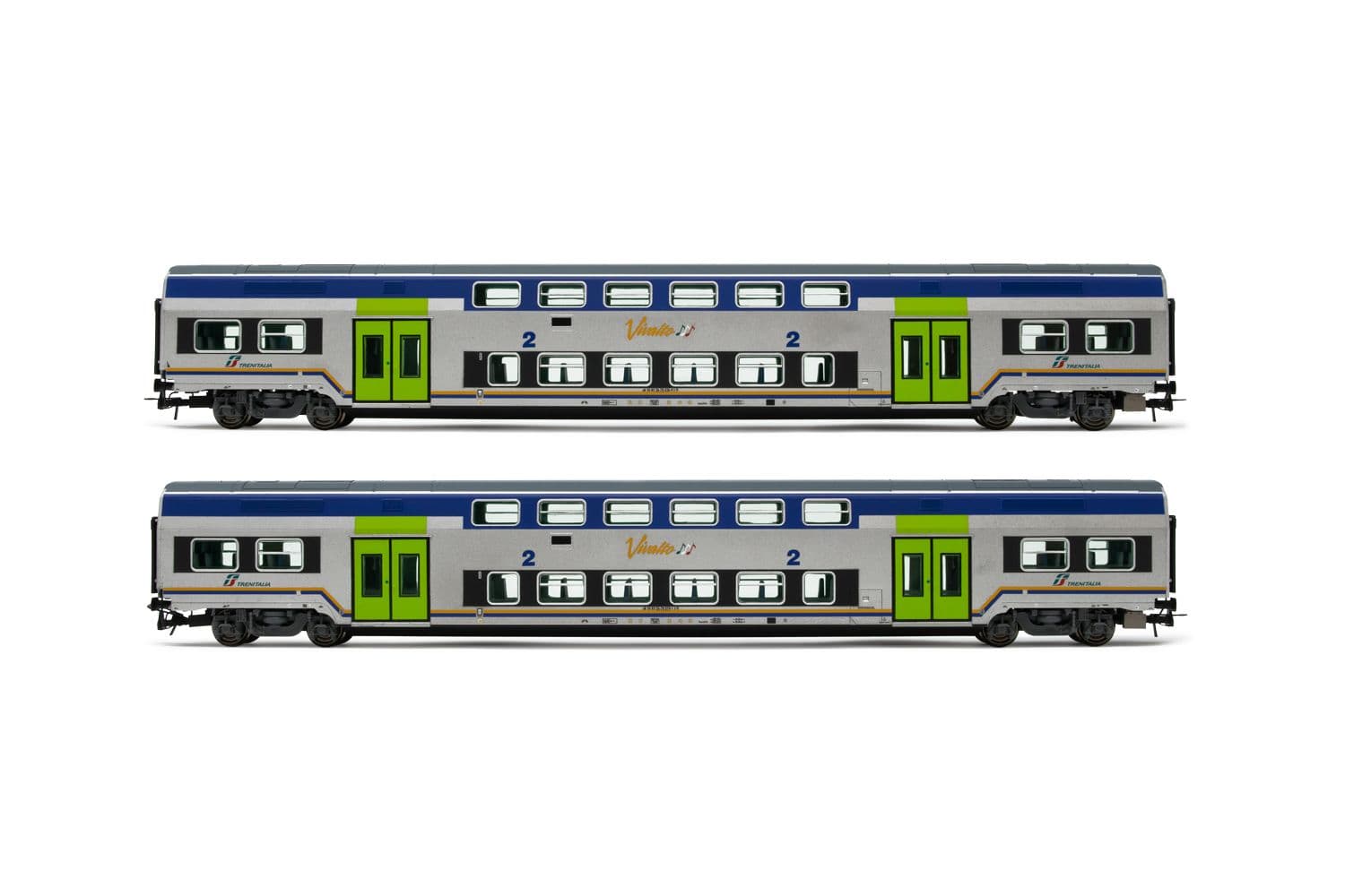 FS Trenitalia, 2-unit set of Vivalto intermediate coaches, DPR livery, new "Vivalto" logo, period VI