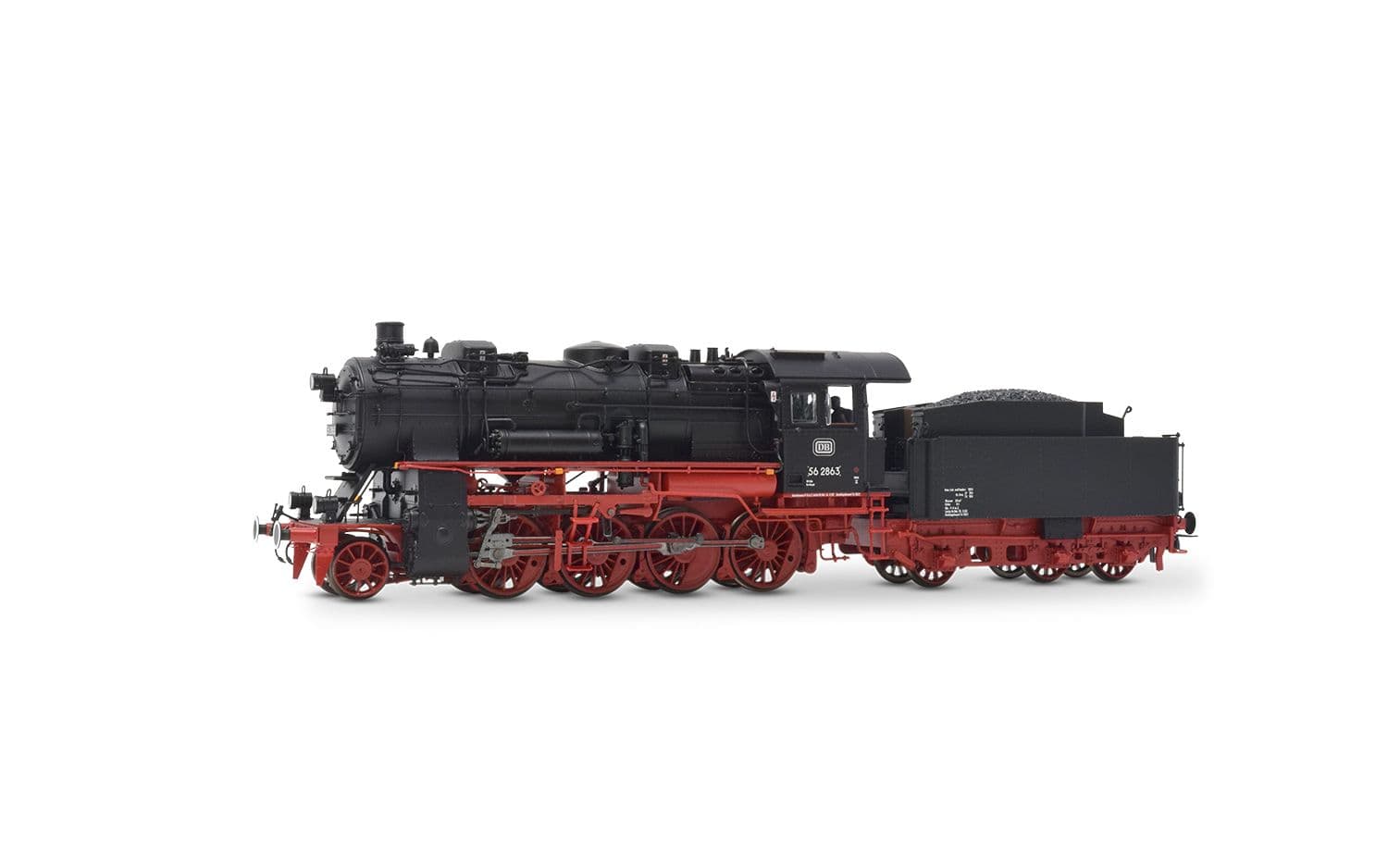 DB, locomotiva a vapore classe 56.20, caldaia con 3 duomi simmetrici, livrea nera/rossa, ep. III, con DCC sound decoder