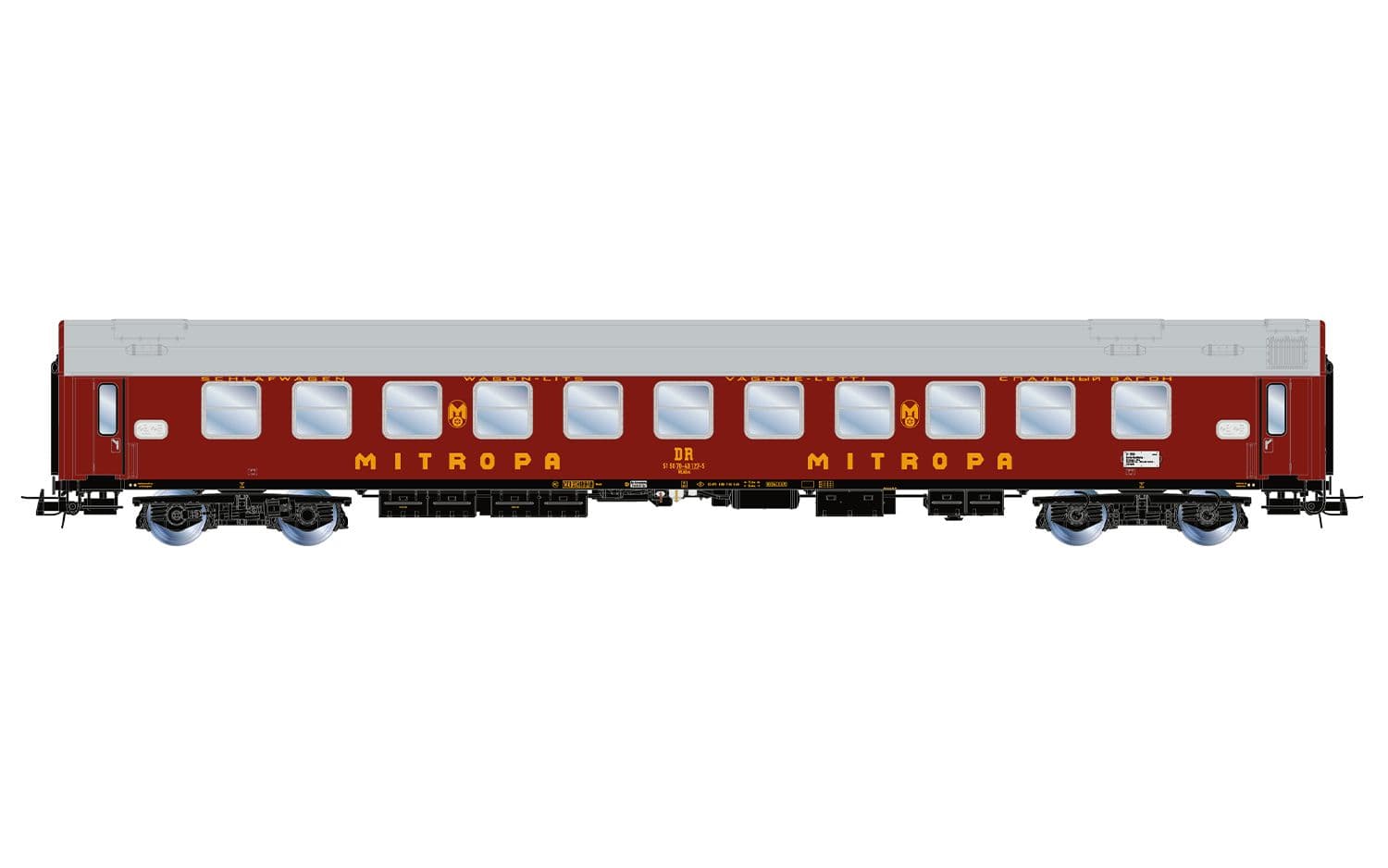 DR, set di 3 carrozze treno auto-cuccette "Berlino – Lörrach", composto da 1 x Bc + 1 x WLAB + 1 x DDm, livrea verde/rossa, ep. IV