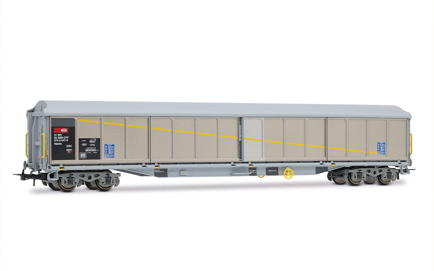 SBB, 2-unit set of 4-axle sliding-wall wagon type Habils, livery with patches, ep. V