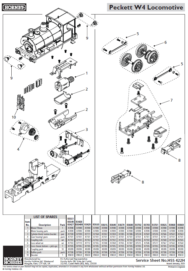 Peckett W4 Locomotive Loco chassis bottom + Pick ups