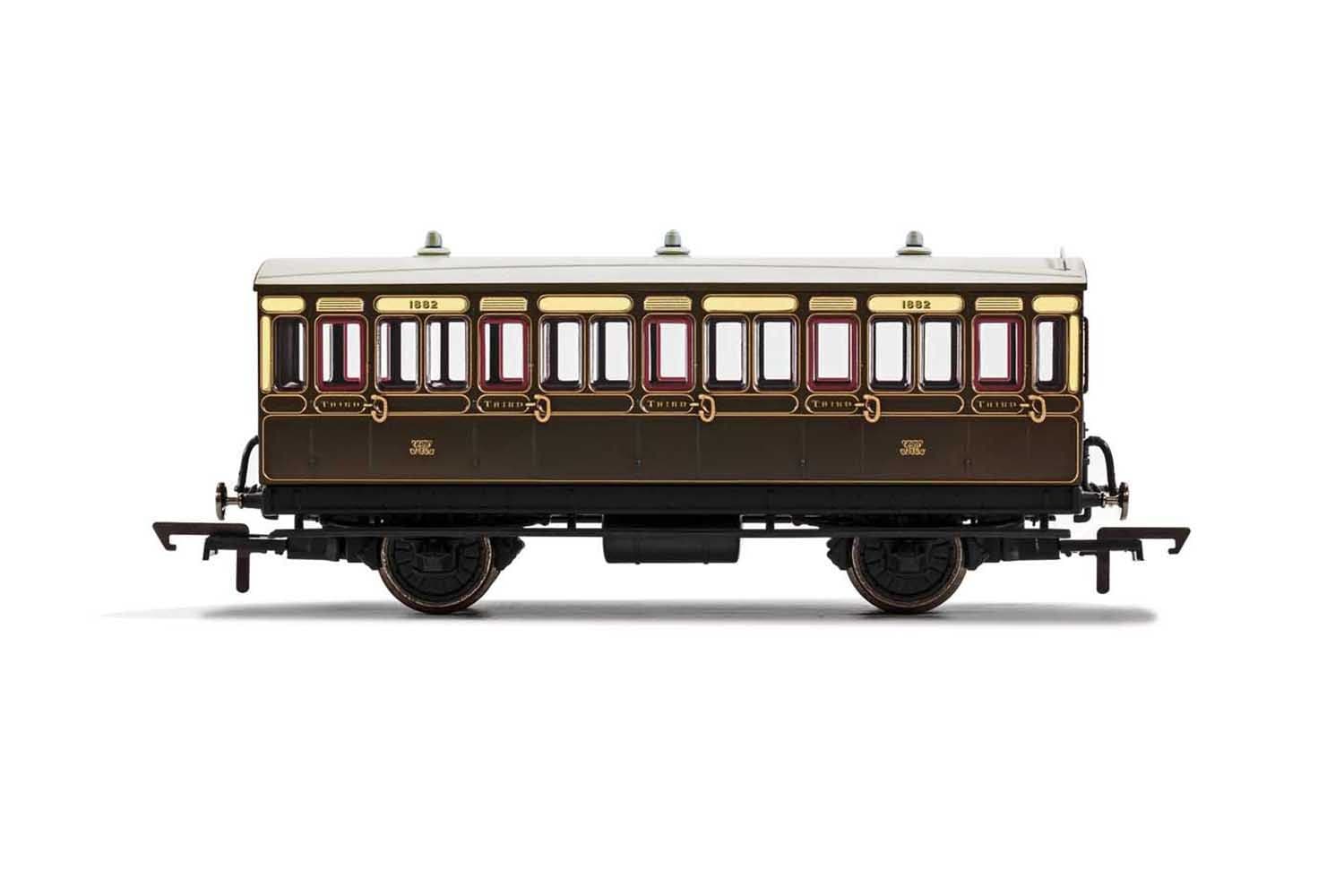 GWR, 4 Wheel Coach, 3rd Class, Fitted Lights, 1882 - Era 2/3