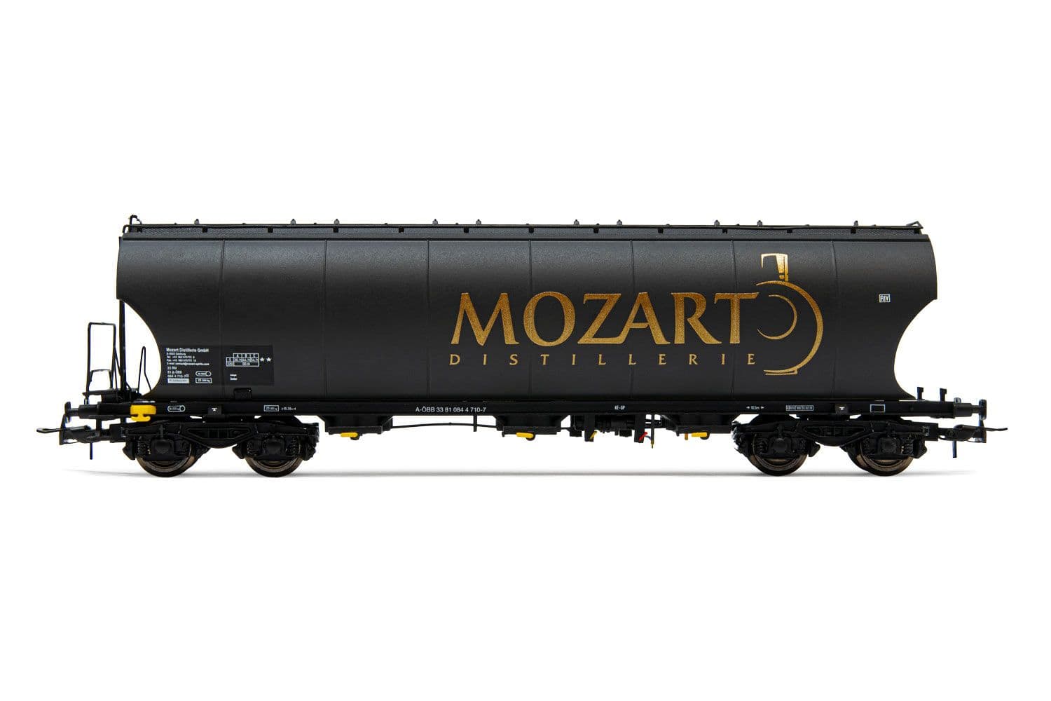 Round-sided hopper wagon "Mozart Distillerie", nero e oro livrea, periodo VI