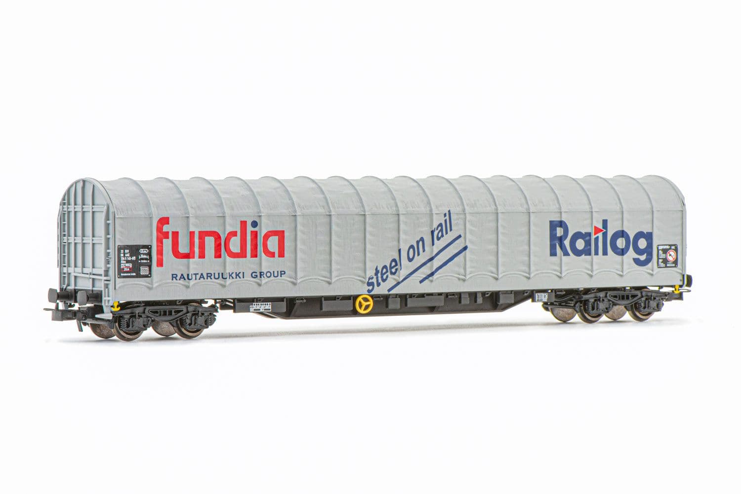 AAE, 4-axle tarpaulin wagon Rilns, "Fundia – Railog" livery, period V-VI
