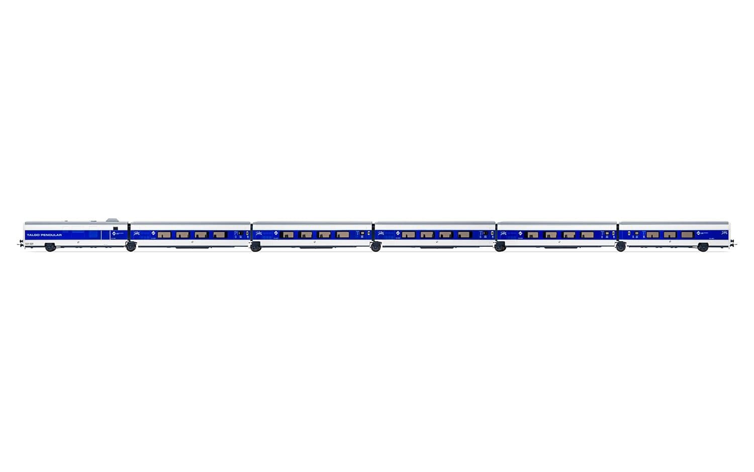 RENFE, Talgo Pendular, set de 6 coches, decoración azul/blanco 'Largo Recorrido', ép. V