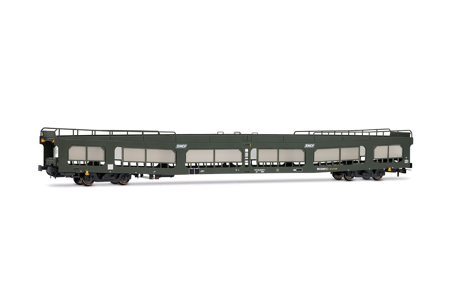 SNCF, car transporter DD DEV 66, green with white "Encadré" logo, with semi-transparent protective panels, ep. IV-V