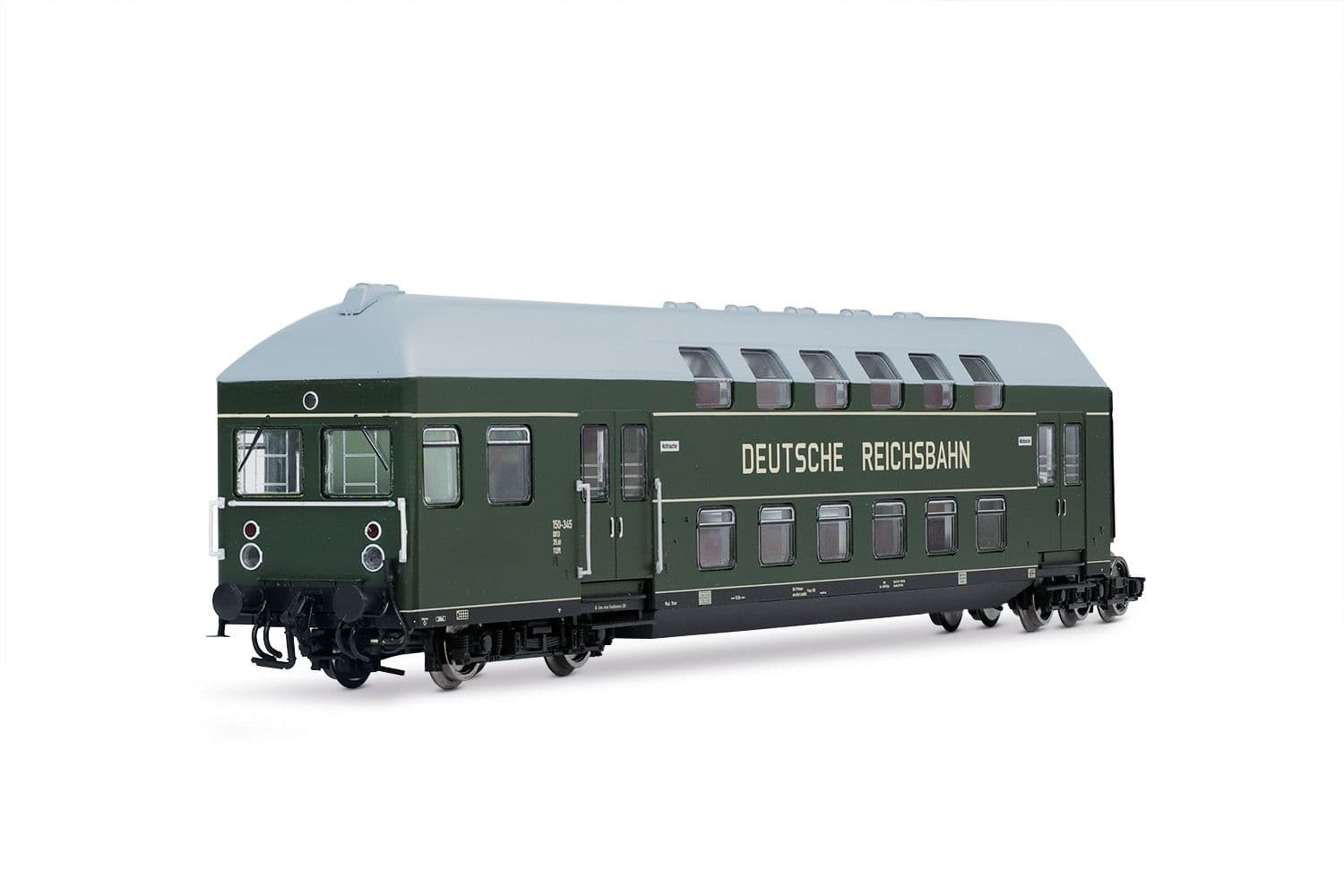 DR, 4-tlg. Doppelstockeinheit mit Steuerabteil, in grüner Farbgebung mit grauem Dach, Ep. III