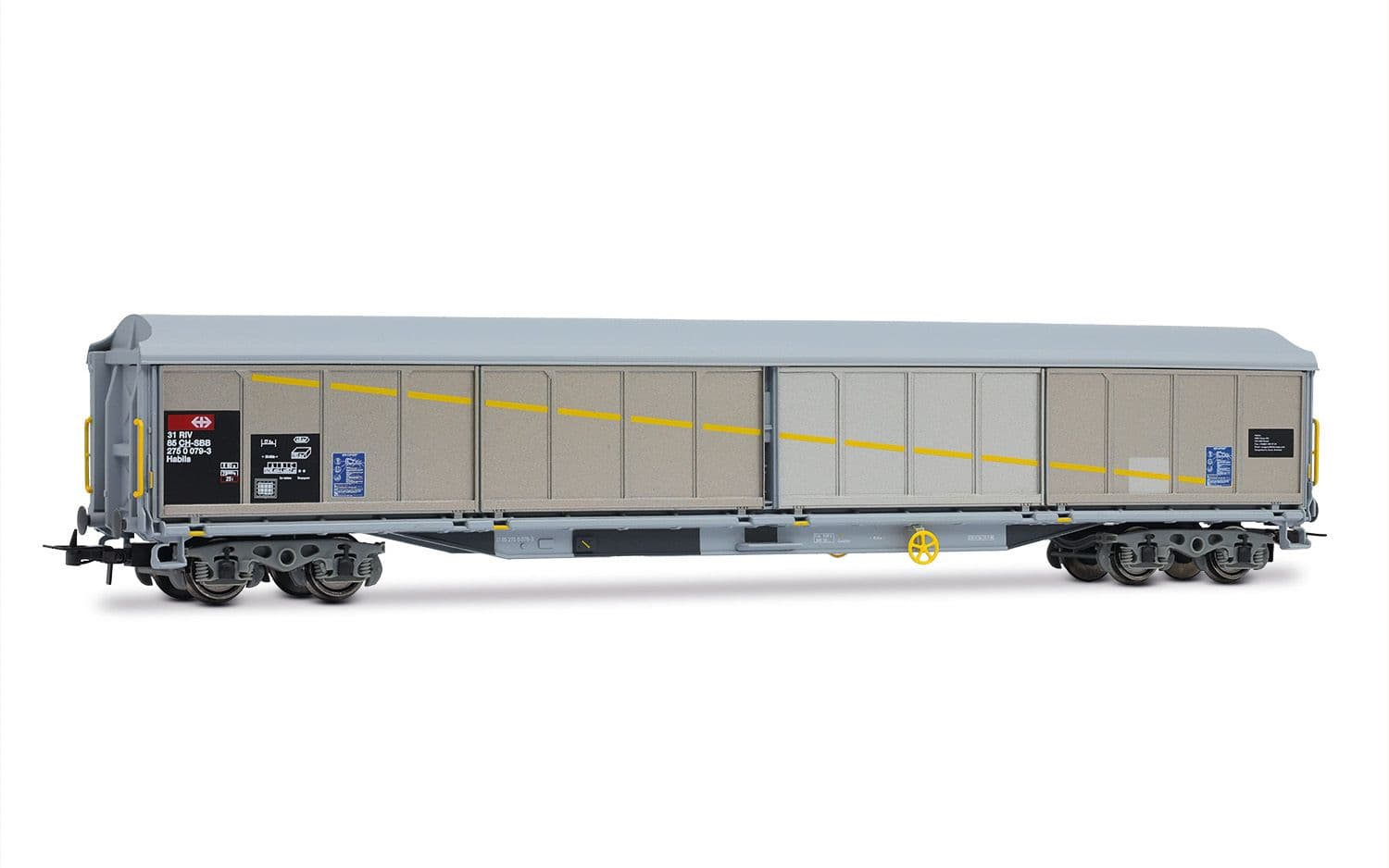 SBB, 2-unit set of 4-axle sliding-wall wagon type Habils, livery with patches, ep. V
