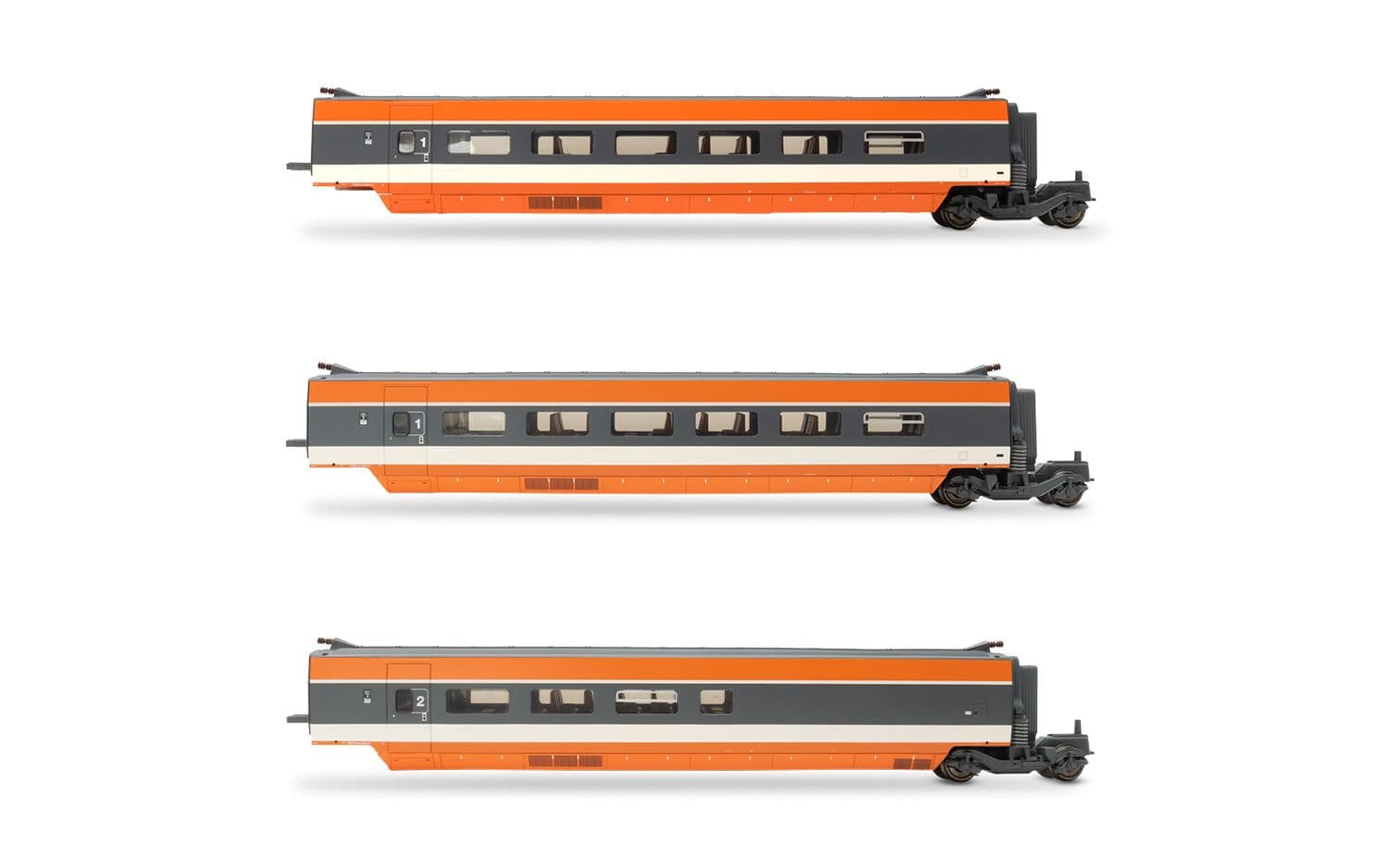 SNCF, 3-unit additional set of TGV Sud-Est coaches, inaugural version 1981, including 2 1st class coaches and 1 bar coach, ep. IV