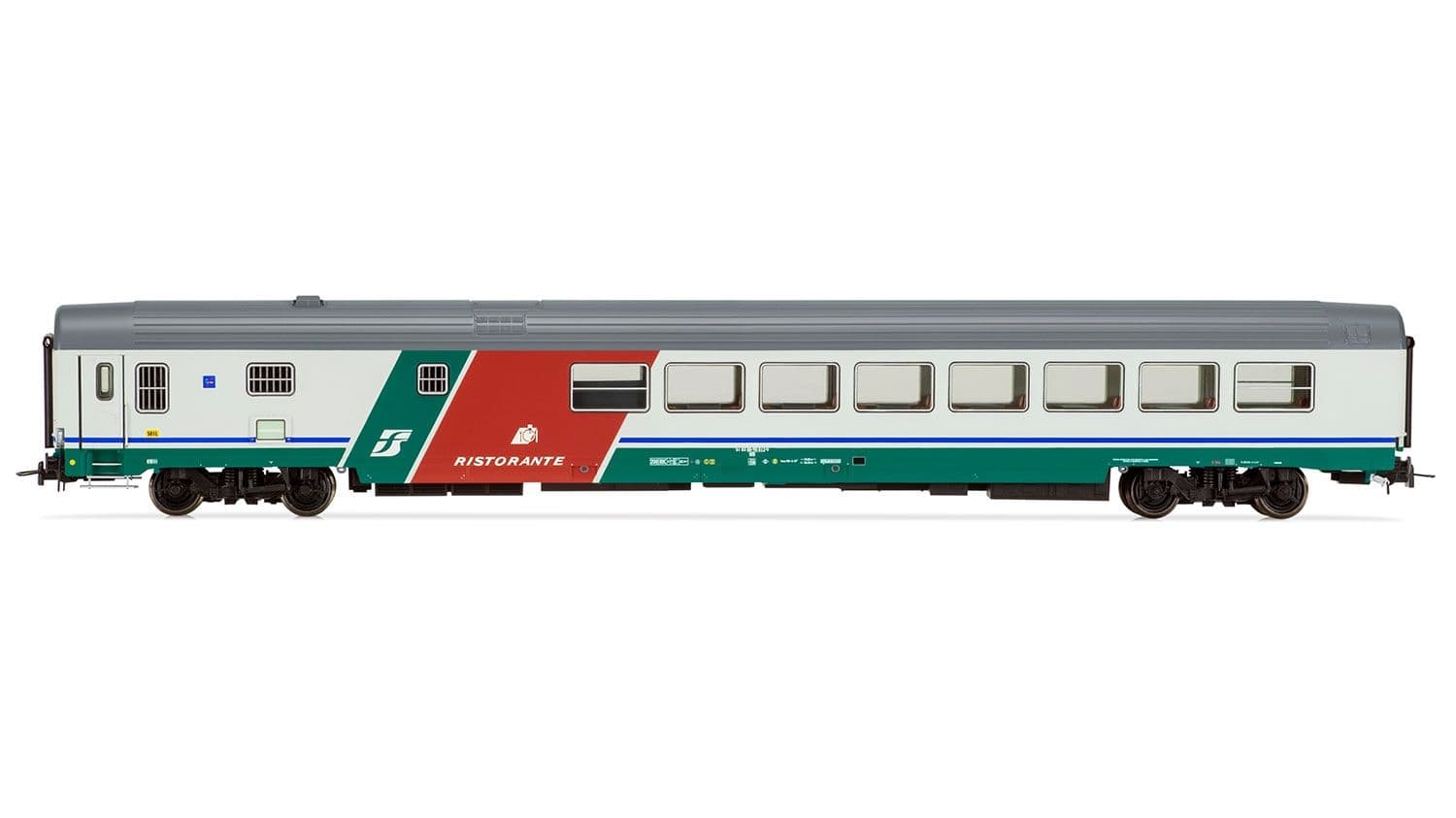 FS, set of 4 Gran Confort Coach 85 88 series in XMPR livery with restaurant coach 87 series with ribbed roof with second logo type, period Vb
