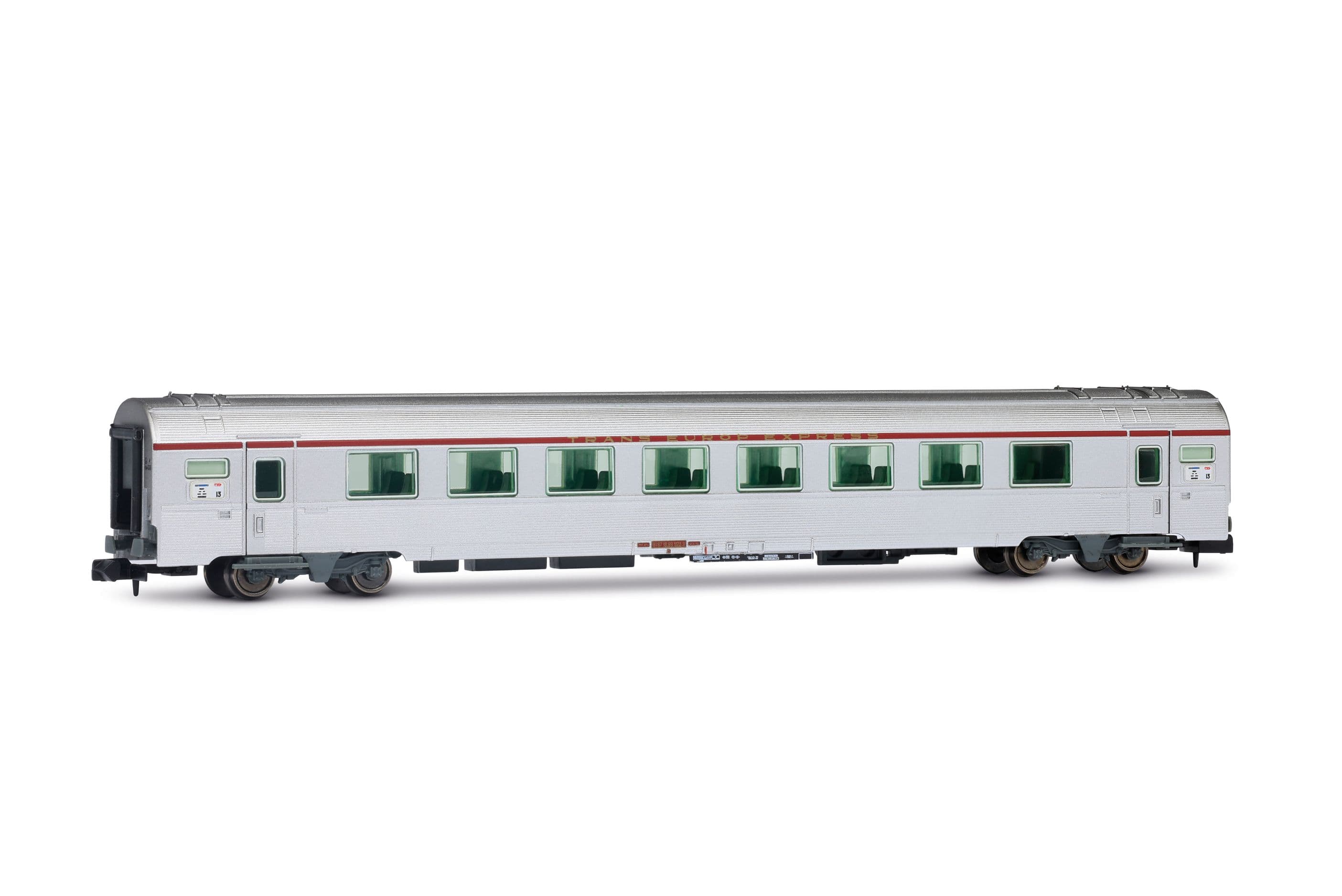 SNCF, 3-tlg. Set TEE-Wagen „Mistral", Nizza - Paris, bestehend aus 1 x Vru + 1 x A8tu + 1 x AD4tux, silberne Farbgebung, Ep. IV