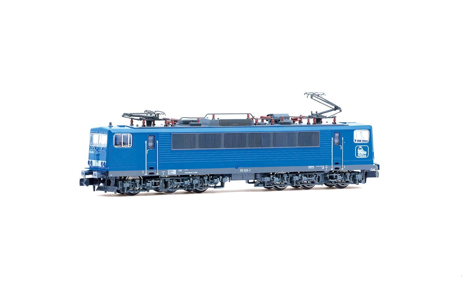 Press, electric locomotive BR 155, with single-arm pantographs, blue livery