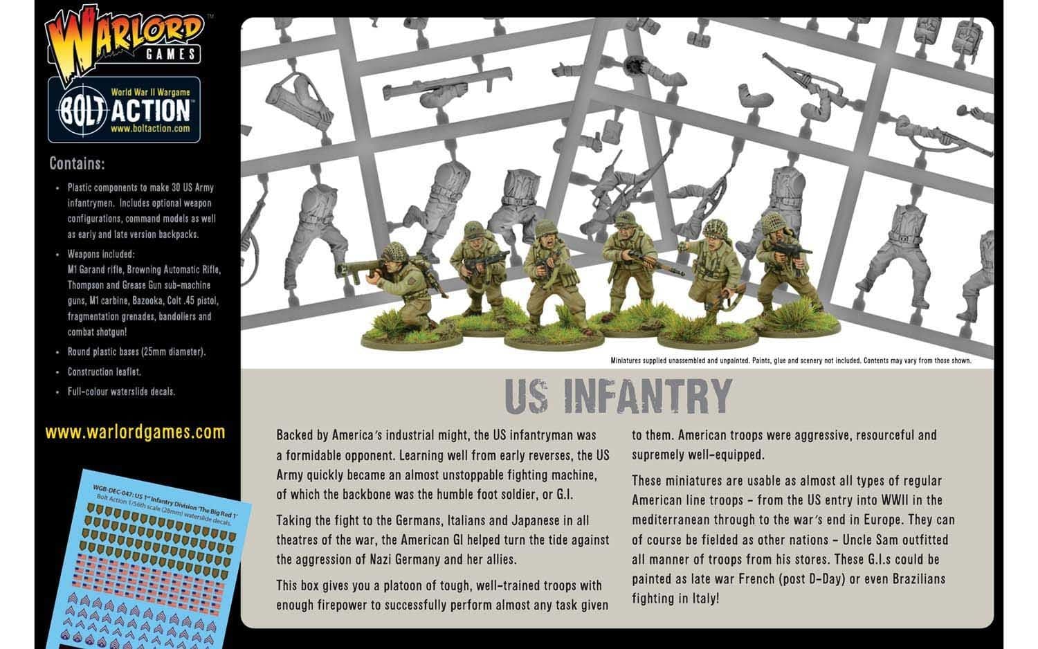 US Infantry American GIs 1:56 WWII Military Wargaming Figures Plastic Model Kit
