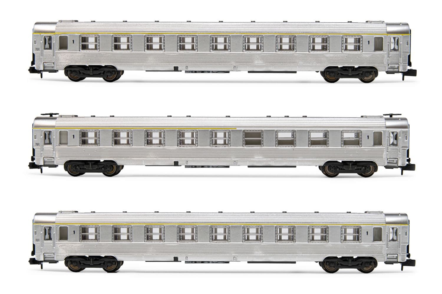 SNCF, 3-tlg. Set "Train Rapide", DEV Inox Reisezugwagen, 2 x A9 + 1 x A5 Cafeteria, Ep. III