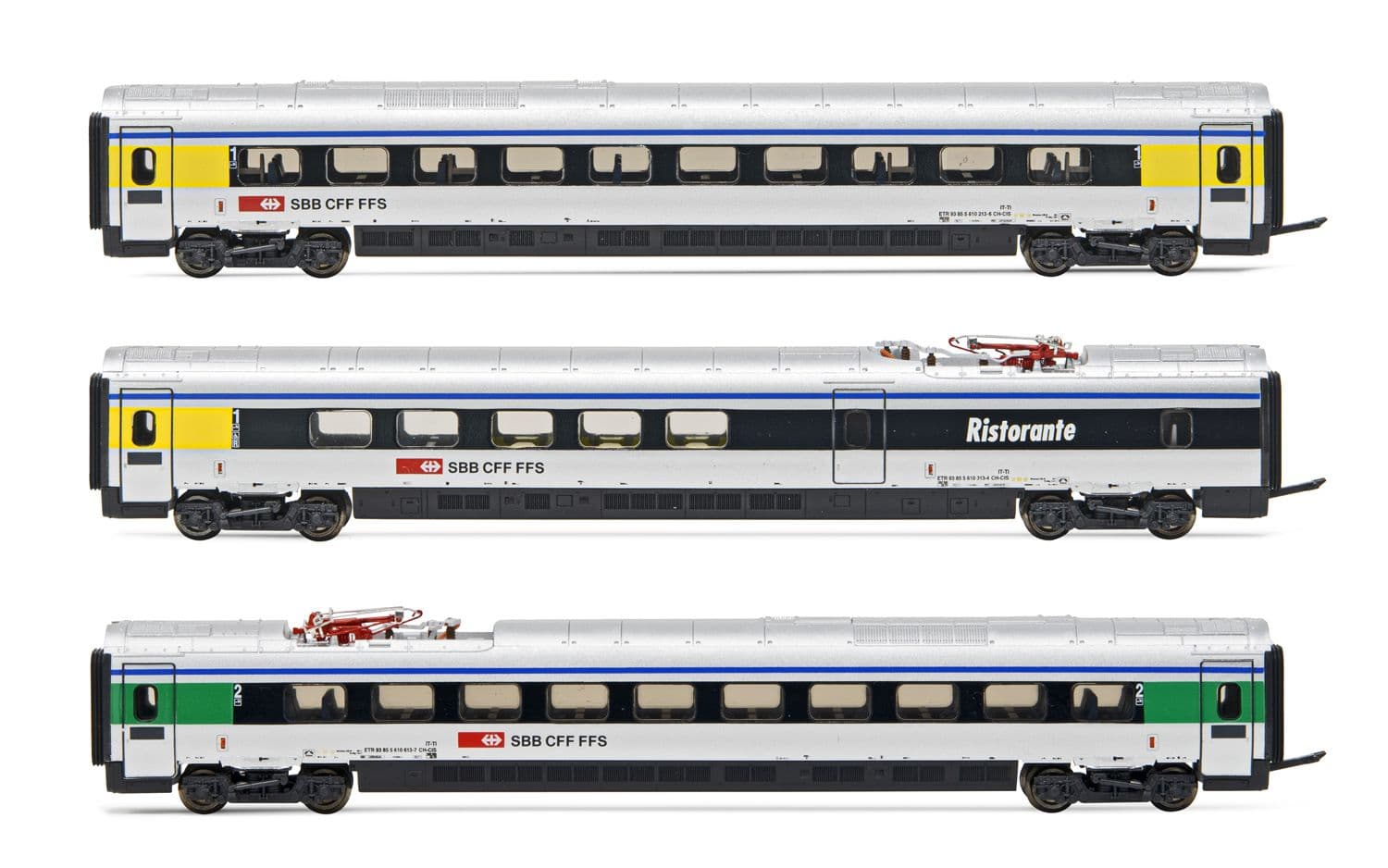 SBB, 3-unit pack intermediate coaches for HN2470, "Cisalpino"-livery, period VI