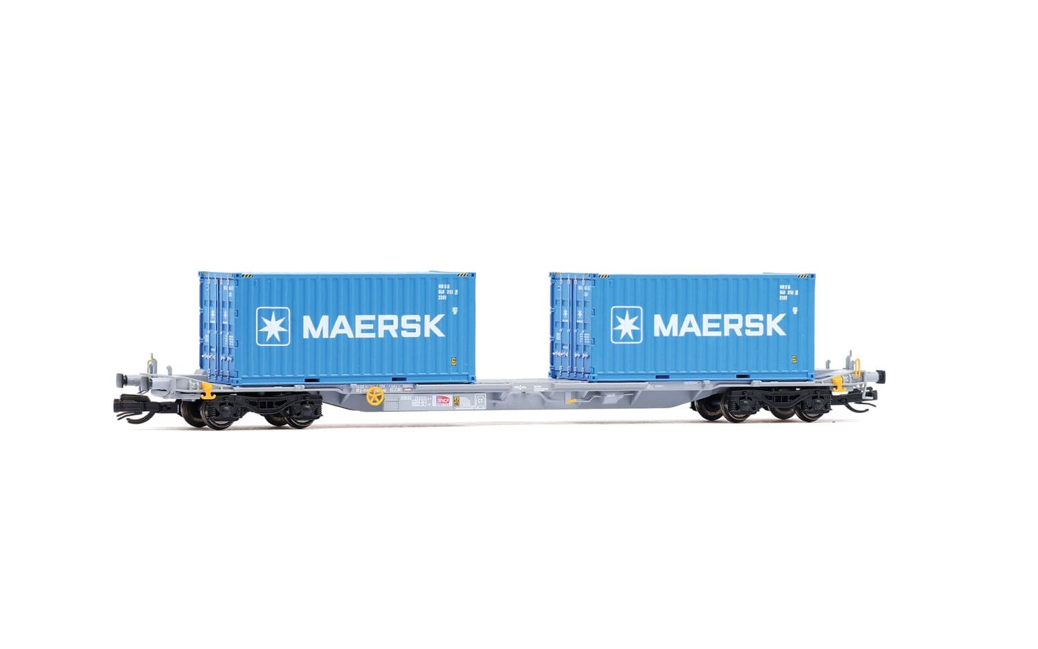 2-tlg. Set 4-achs. Container-Wagen, graue Farbgebung, beladen mit 2 x 20' + 1 x 40' Container „MAERSK“