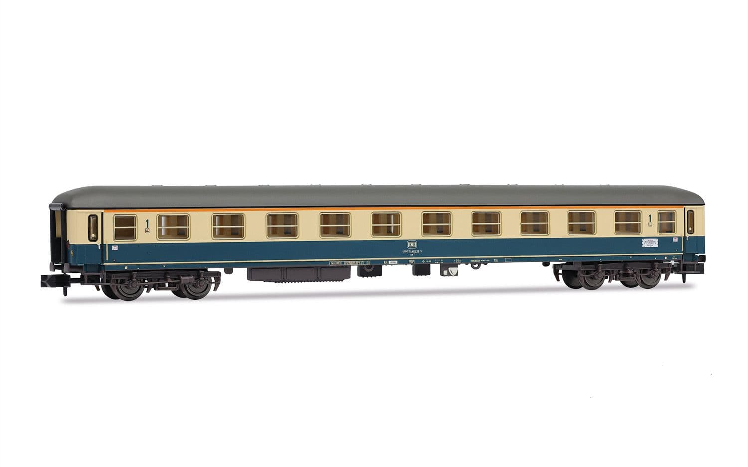3-tlg. Set Reisezugwagen „D242 Paris – Berlin – Warszawa“, bestehend aus 1 x DB Am in blau-beiger Farbgebung und 2 x SNCF DEV AO B10, Ep. IV