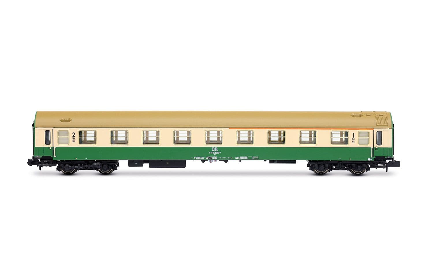 DR, 3-tlg. Set OSShD-Wagen Typ B, Nr. 2/2, bestehend aus 1 x A + 1 x AB + 1 x Bc, grün/beige Farbgebung, Ep. IV