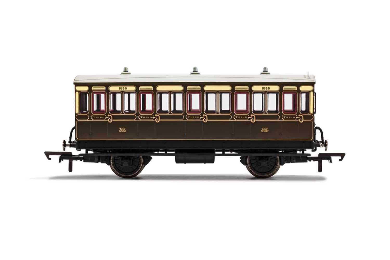 GWR, 4 Wheel Coach, 3rd Class, Fitted Lights, 1889 - Era 2/3