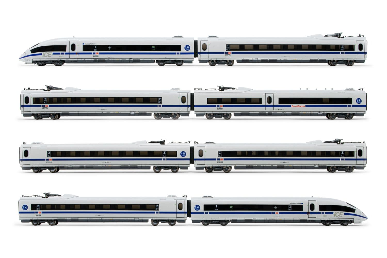 DB AG, 8-tlg. Set, elektrischer Triebzug ICE 4601 "Europa", in weißer Lackierung mit blauer Streifen Ep. VI
