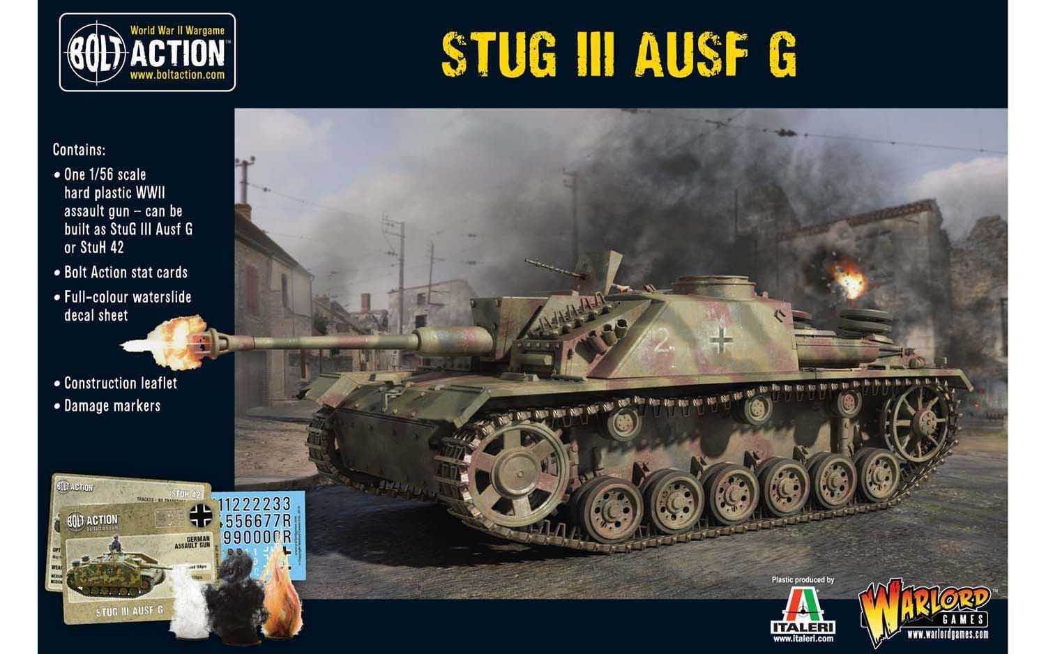 StuG III AUSF G German Assault Gun Tank 1:56 WWII Military Wargaming Plastic Model Kit