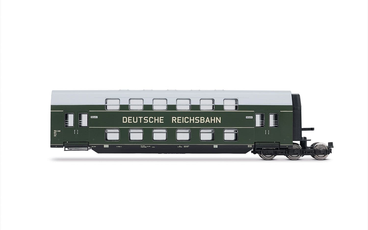 DR, 4-tlg. Doppelstockeinheit mit Steuerabteil, in grüner Farbgebung mit grauem Dach, Ep. III