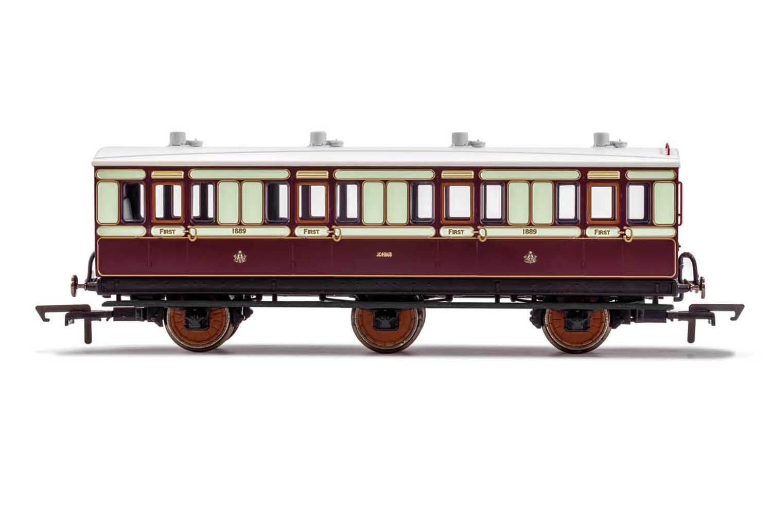 LNWR, 6 Wheel Coach, 1st Class, Fitted Lights, 1889 - Era 2