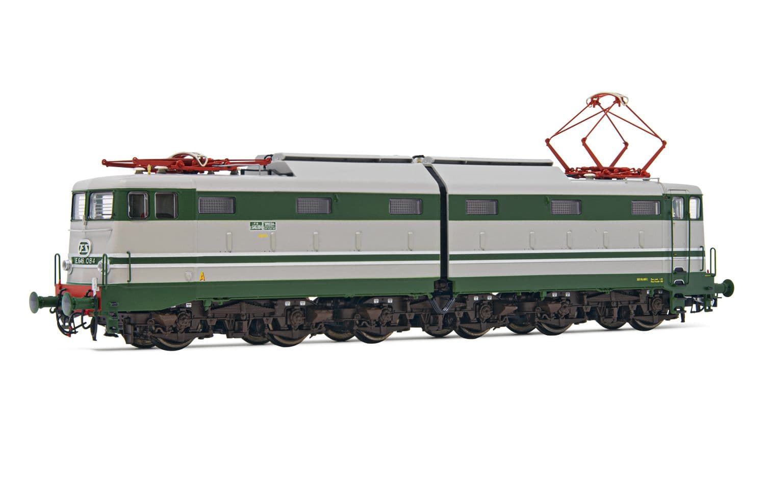 FS, electric locomotive E.646, 2nd series, green/grey livery with aluminium stripes, period IIIb