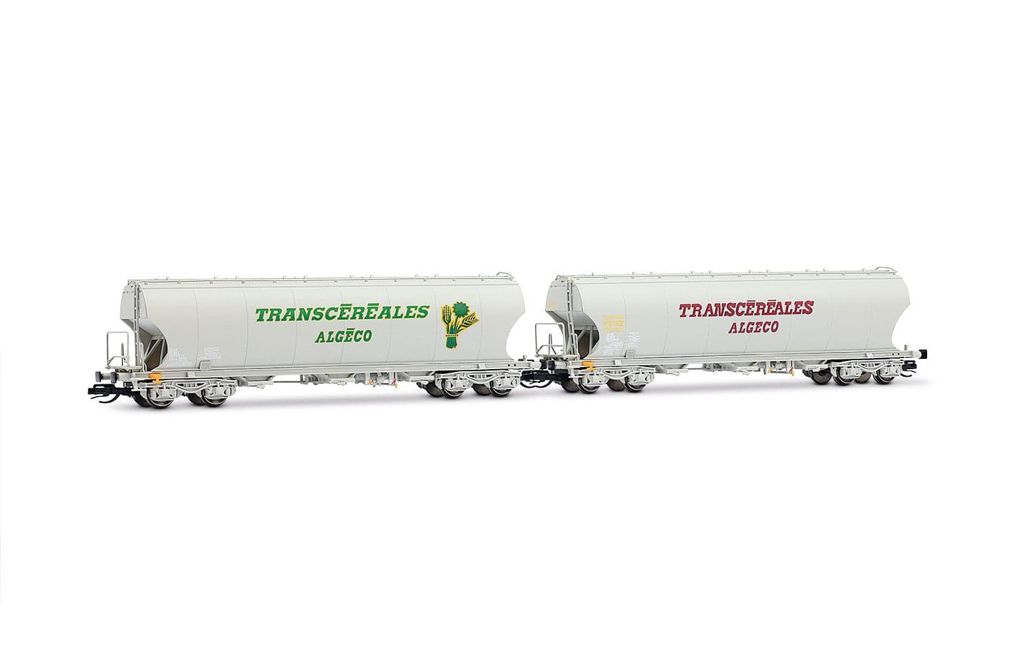 SNCF, 2-tlg. Set Getreidesilowagen „Transcéréales – ALGECO“, mit runden Wänden