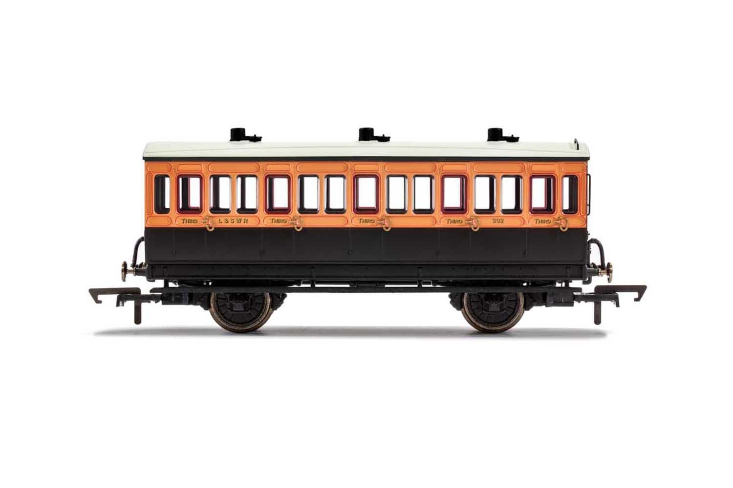 LSWR, 4 Wheel Coach, 3rd Class, Fitted Lights, 302 - Era 2
