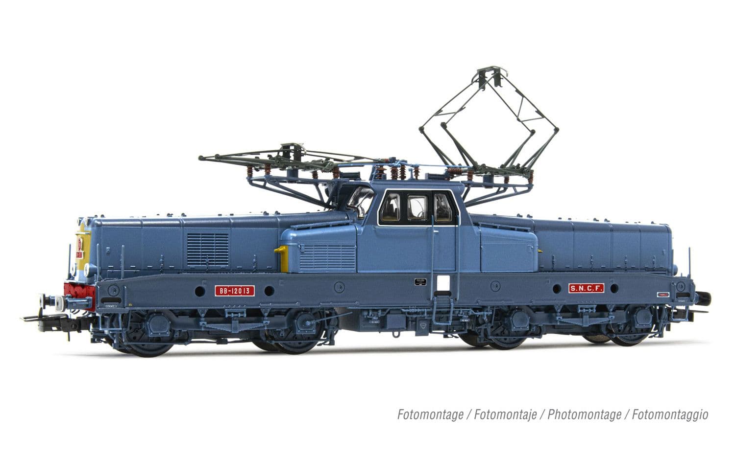 SNCF, locomotive électrique BB 12013 avec 2 fanaux hautes et 2 fanaux basses, livrée bleue/jaune avec plaques rouges, ép. III, avec décodeur sonore