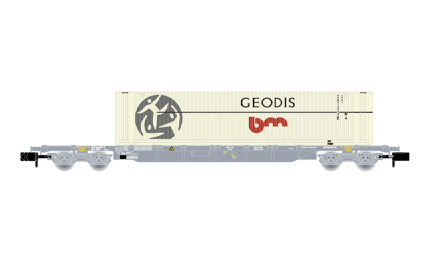 SNCF/Novatrans, 4-axle 60' container wagon Sgss, grey, with grey 45' container "GEODIS", ep. V