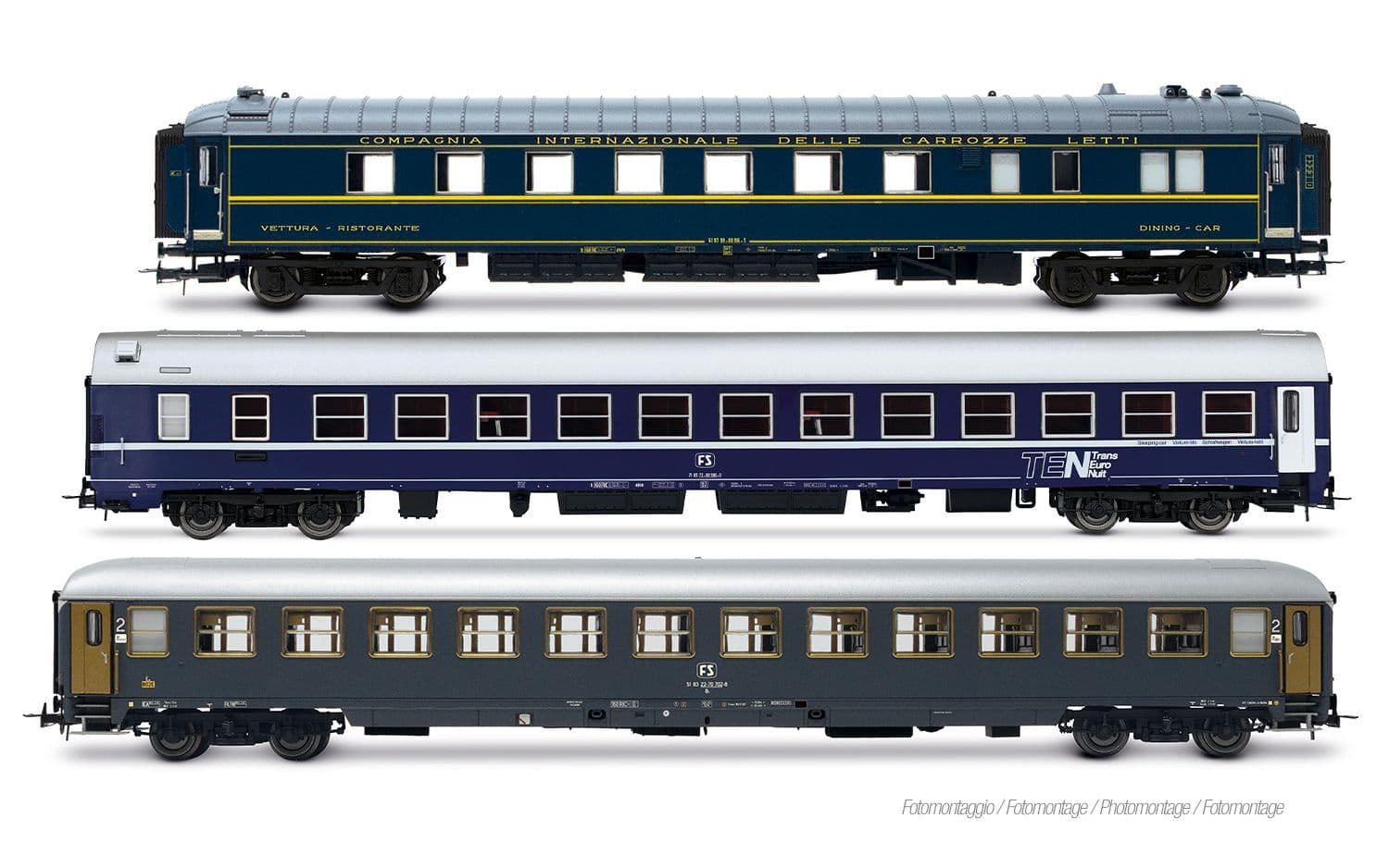 FS, 3-unit pack of Exp 234/235 Remus Roma – Wien, WR "Pistoiesi" ex CIWL + WLABm MU '68 TEN + UIC-X '75 2nd class, grey