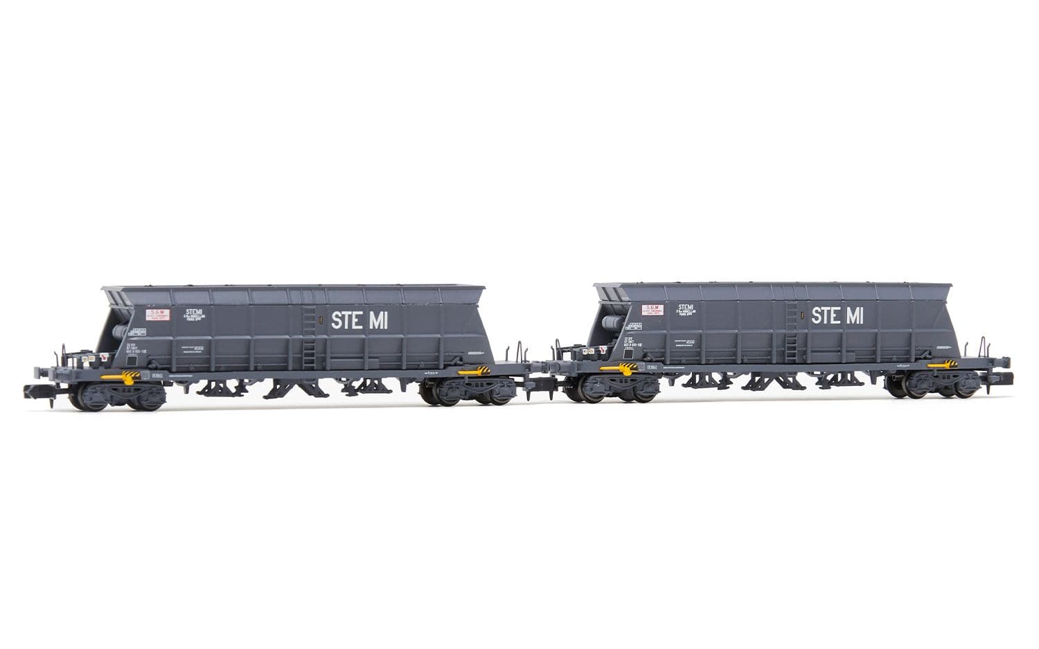 SNCF, coffret de 2 wagons trémies à 4 essieux Faoos pour le transport du charbon, « S.G.W. / STEMI », ép. IV