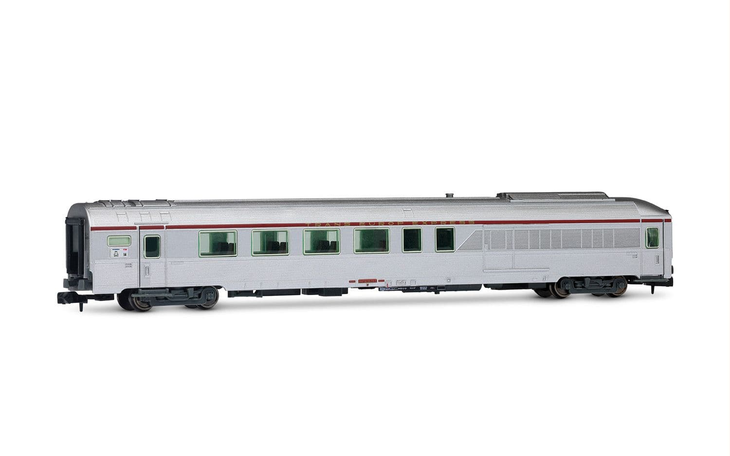 SNCF, 3-tlg. Set TEE-Wagen „Mistral", Nizza - Paris, bestehend aus 1 x Vru + 1 x A8tu + 1 x AD4tux, silberne Farbgebung, Ep. IV