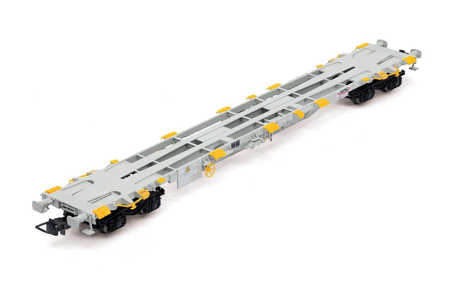 4-achs. Containerwagen der Bauart Sgnss, graue Farbgebung, beladen mit 45'-Container „DB Schenker”