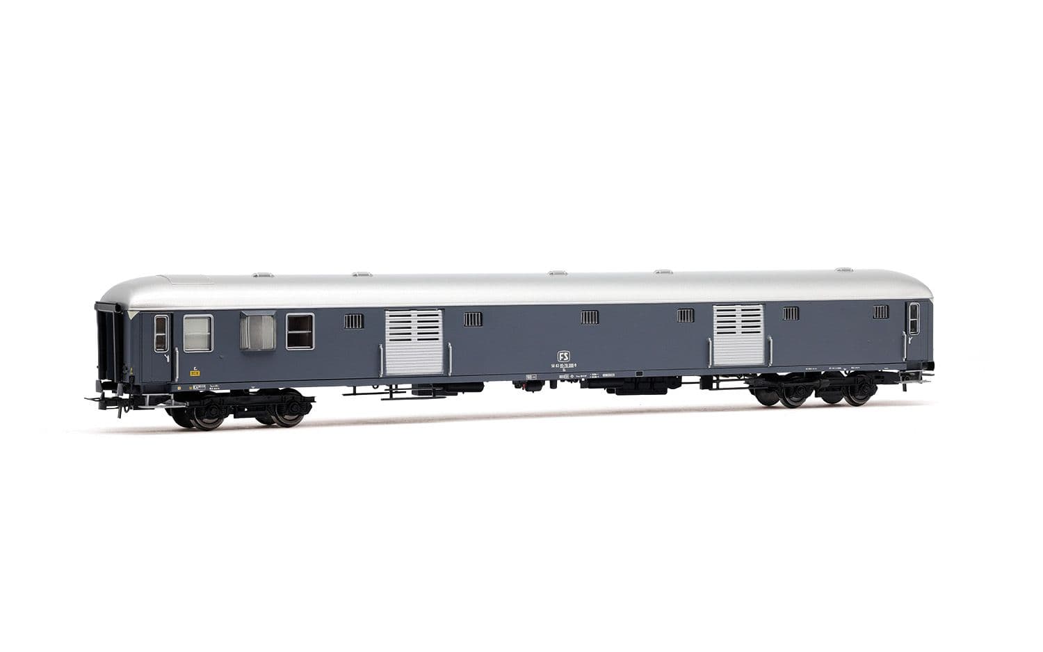 FS, UIC-X luggage van Type 1968, bogies 24au, original grey livery, transparent look-out sides