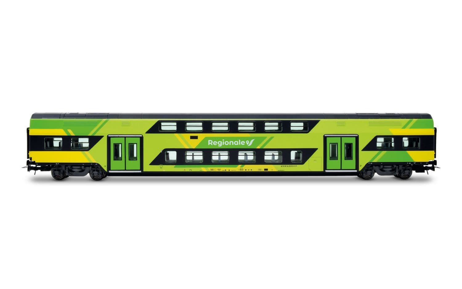 FS Trenitalia, 2-unit pack of Vivalto intermediate double-decker coaches, new "Regionale" livery, green/yellow
