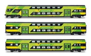 FS Trenitalia, 3-tlg. Set Vivalto-Doppelstockwagen (einer mit Führerstand) neue „Regionale”-Farbgebung