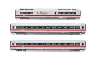 DB AG, 3-tlg. Set Erganzungsset ICE 1 Baureihe 401 in weiß/roter Lackierung, bestehend aus 1 x Speisewagen und 2 x 2.-Klasse-Wagen, Tz 157 „Landshut”, Ep. VI