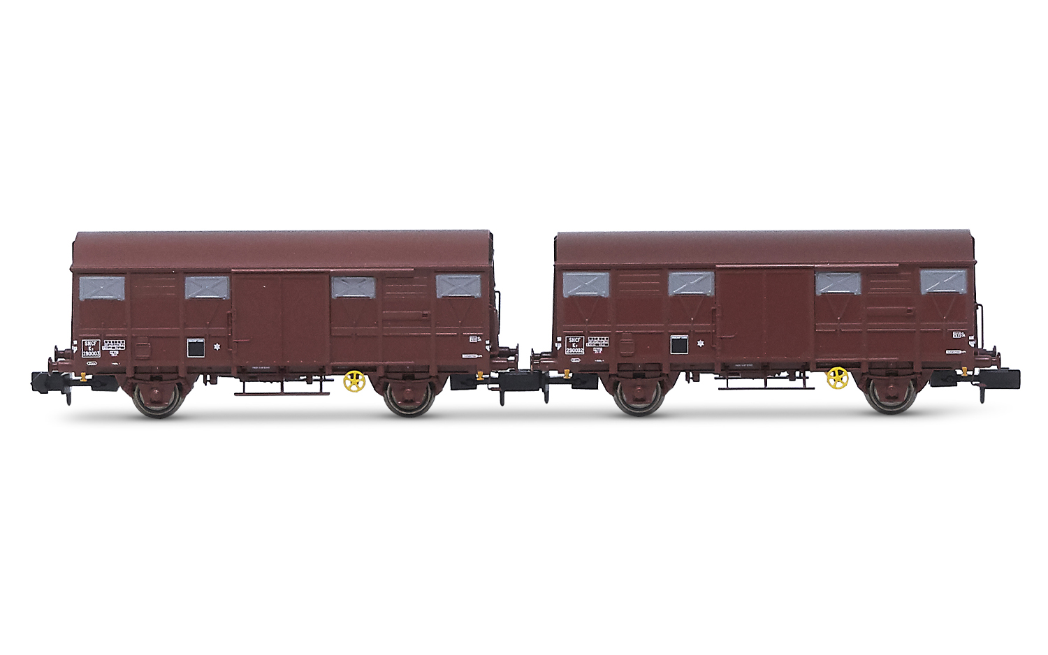 Set de 2 wagons couverts à essieux type G4 Permaplex, livrée marron