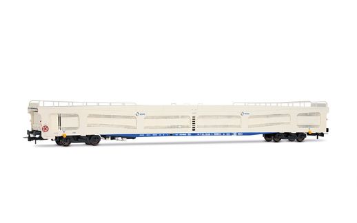 RENFE, 4-axle car transporter type DDMA, in white livery, with protective panels, ep. V