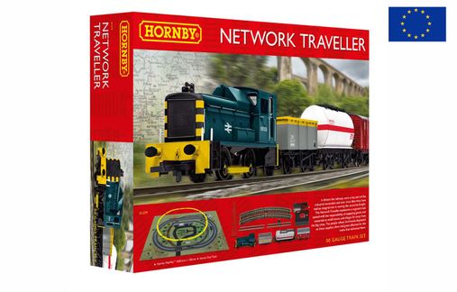 HJ1062 Jouef Junior (H0 1:87), SNCF Infra, starter set with 2-axle diesel  locomotive and 3 wagons, controller, transformer, starter track, track mat